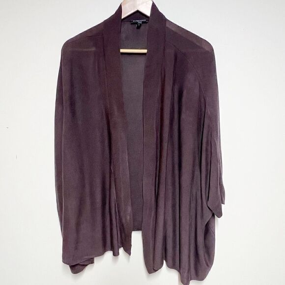Eileen Fisher Silk Sheen Chocolate Batwing Open Front Classic Cardigan Sz 1X - Picture 1 of 7